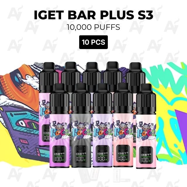 10 pack iget bar plus s3 mixed flavours 10000 puffs 10 Pack IGET Bar Plus S3 Mixed Flavours 10000 Puffs