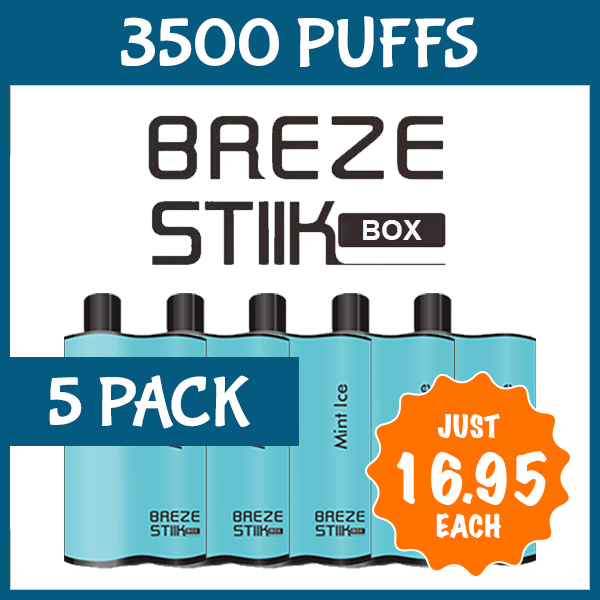 5 pack breze stiik box mint ice 3500 puffs 5 Pack Breze Stiik Box Mint ICE 3500 Puffs