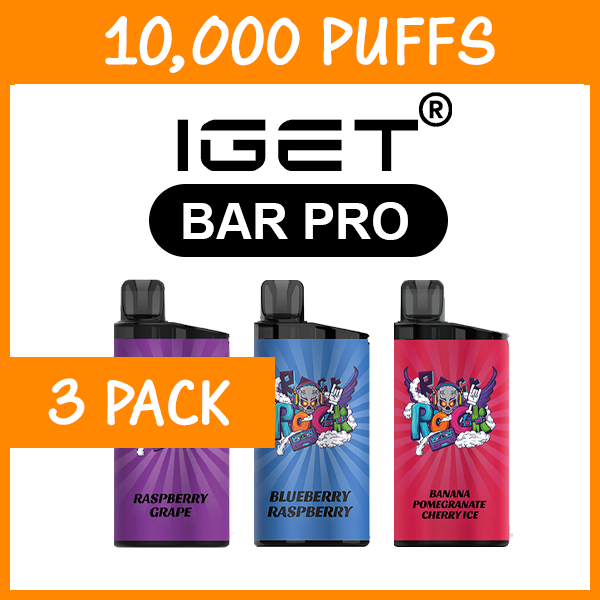 3 pack iget bar pro mixed flavours 10000 puffs 3 Pack IGET Bar Pro Mixed Flavours 10000 Puffs