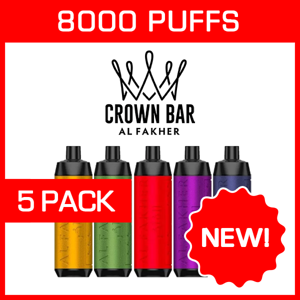 5 pack al fakher crown bar alfakher 5 8000 puffs 5 Pack Al Fakher Crown Bar Alfakher - 5 8000 Puffs