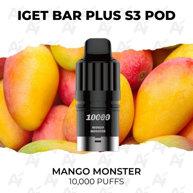iget bar plus s3 pods mango monster 10000 puffs IGET Bar Plus S3 Pods Mango Monster 10000 Puffs