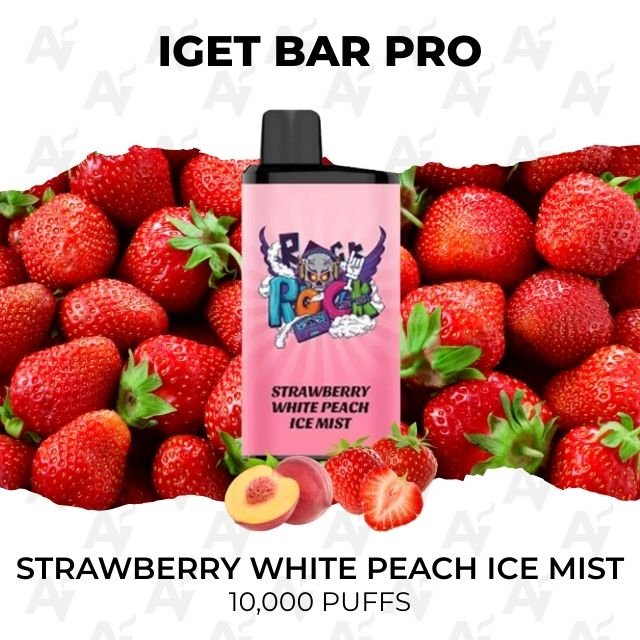 iget bar pro strawberry white peach ice mist 10000 puffs IGET Bar Pro Strawberry White Peach Ice Mist 10000 Puffs