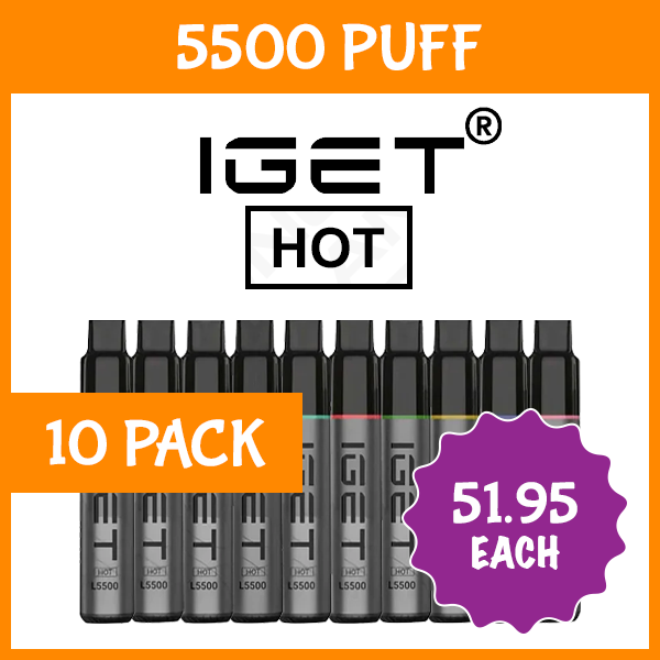 10 pack iget hot mixed flavours 5500 puffs 10 Pack IGET Hot Mixed Flavours 5500 Puffs