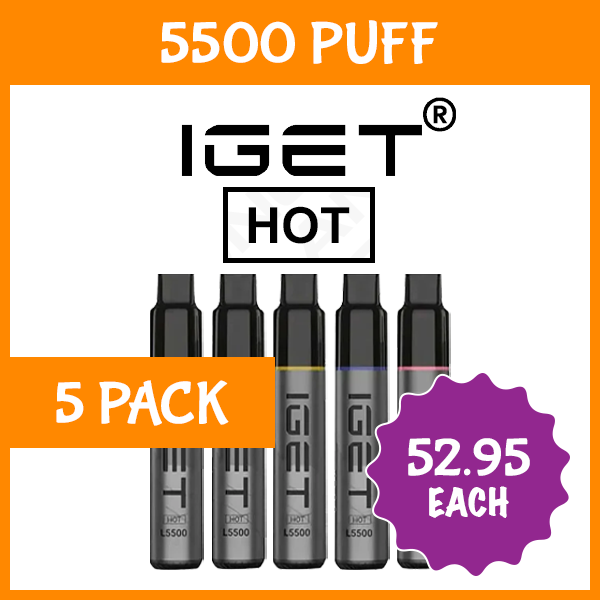 5 pack iget hot mixed flavours 5500 puffs 5 Pack IGET Hot Mixed Flavours 5500 Puffs